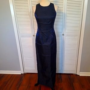 Adrianna papell taffeta open back navy maxi dress sz 4 *J